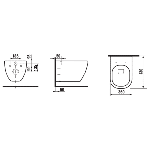 PACO závěsná WC mísa, Rimless, vč. sedátka, 36x53 cm, bílá